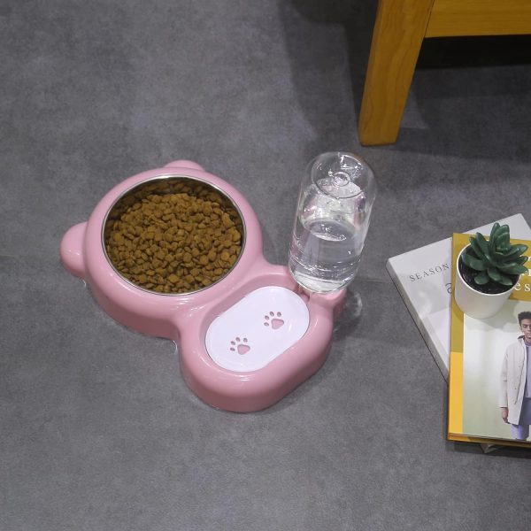 Dog Bowls, Cat Food and Water Bowl Set with Water Dispenser and Stainless Steel Bowl for Cats and Small Dogs - Pink - Image 8