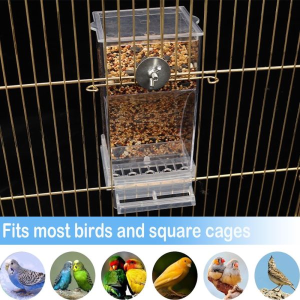 Bird Parrot Feeders, No Mess Automatic Cage Feeder Dispenser Food Container, Auto Bird Seed Bowl for Small Medium Birds, Cockatiel Canary Cockatoos Parakeet Conure Lovebird, Acrylic Clear (Feeder) - Image 4