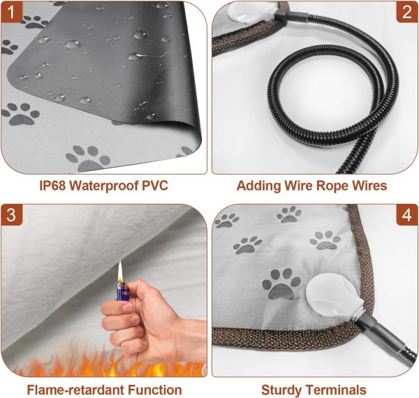 Large Dog Heating Pad 34x21in Waterproof Pet Heating Pad for Dogs Smart Thermostat Switch, Whelping Supplies Heated Dog Bed,Adding Wire Rope Wires Puppy Heating Pad Mat-Whelping Box for Dogs - Image 3