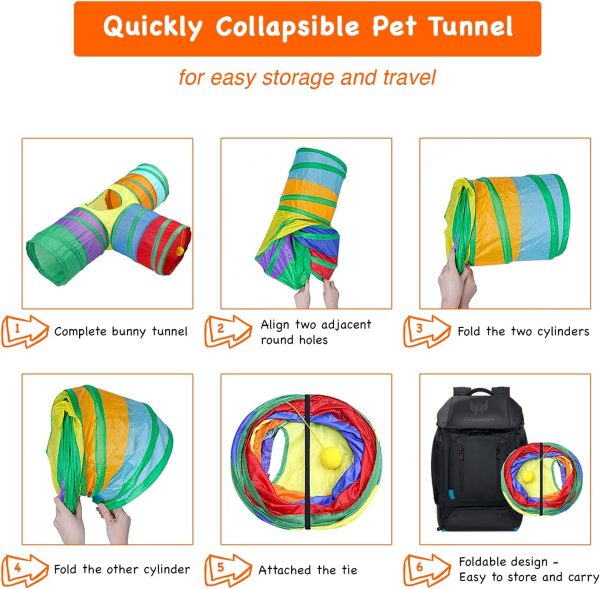 Rabbit Tunnel Collapsible 3 Way Bunny Tunnels and Tubes with Interactive Ball Bunny Hideout Small Animal Activity Tunnel Toys for Dwarf Rabbit Bunny Guinea Pig Kitty - Image 4