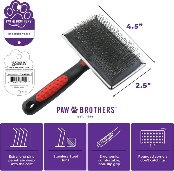 Paw Brothers Professional Grade Extra Long Slicker Brush - Ergonomic Handle, Removes Loose Undercoat and Tangles for Dogs - Image 3