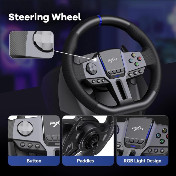 PXN V9 Gen2 Racing Wheel - Steering Wheel Driving Wheel 270°/ 900° Degree Vibration Gaming Steering Wheel with Shifter and Pedal for PS4,PC,PS3,Xbox Series X|S, Xbox One - Image 4