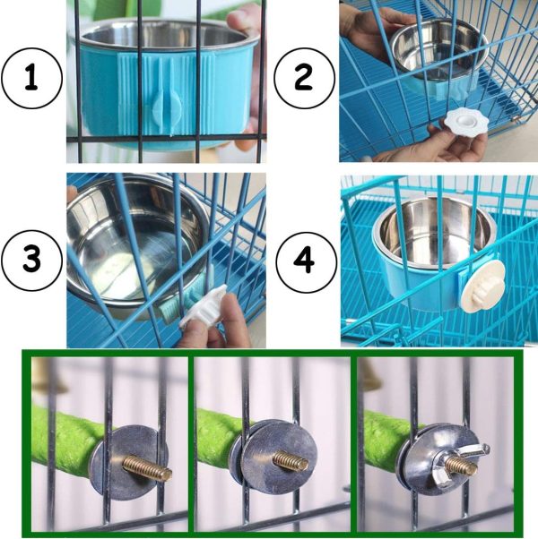 PINVNBY Bird Feeding Dish Cups, Detachable Stainless Steel Bowl, Eco-Friendly Plastic Bowl, Water and Food Bowl, Easy Installation, Prevents Upsetting, 1 Pcs - Image 4