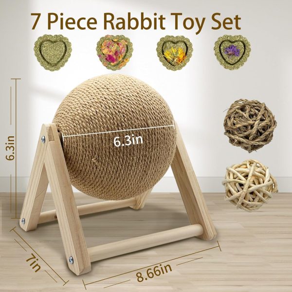 Rabbit Scratch Toy - Bunny Toys for Rabbits Scratcher, Natural Sisal Pet Claw Scratching Activity Ball, Wooden Small Animals Boredom Breaker for Indoor Ferrets Chinchillas (Large) - Image 2