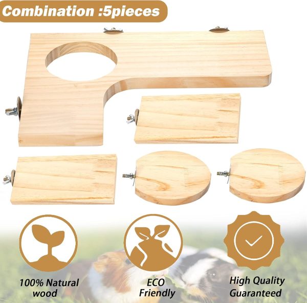 Hamster Cage Accessories Wooden Platform Chinchilla L-Shaped Round Hole Wooden Playing Platform, 5Pcs of Wooden Pedal Toys, Provide a Habitat for Small Animal & Birds, for Squirrel Gerbil - Image 3