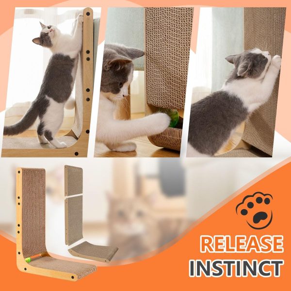 Cat Scratcher, Cat Scratching Post, Cardboard Cat Scratching Board with Ball Toy, Large Vertical L Shape Cat Scratcher Scratch Pads Cat Toys for Indoor Cats, Catnip - Image 3