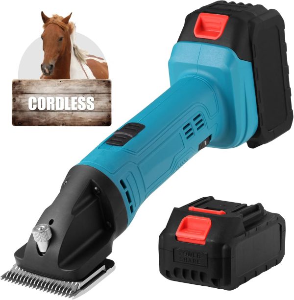 Cordless Electric Professional Horse Clippers,Horse Clippers with 2 PCS Rechargeable Lithium Battery,6 Speeds Heavy Duty Animal Grooming Clippers for Thick Coat