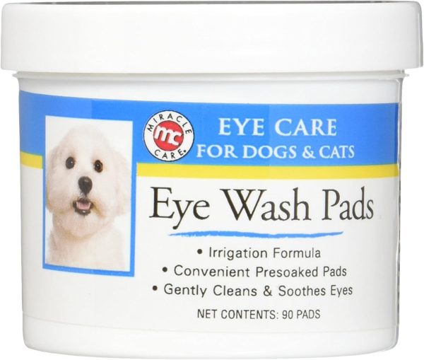 Miracle Care Eye Wash Pads - 90 count; Eye Care for Dogs and Cats, Soft Pet Wipes for Gently Cleaning Eyes, Sterile Cat and Dog Wipes Formulated to Remove Eye Debris