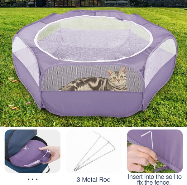 Pawaboo Small Animals Playpen, Waterproof Small Pet Cage Tent with Zippered Cover, Portable Outdoor Yard Fence with 3 Metal Rod for Chick/Kitten/Puppy/Guinea Pig/Rabbits/Hamster/Chinchillas, Purple - Image 5