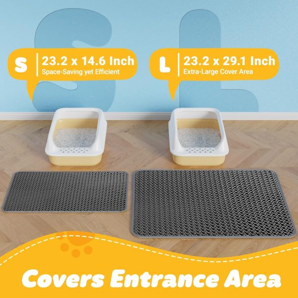 Cat Litter Mat - 23.2'' x 14.6'' Small Litter Trapping Mat, Easy to Clean Litter Box Mat, Waterproof, Urine-Proof, Non-Slip Kitty Litter Mats for Floor, Grey - Image 2