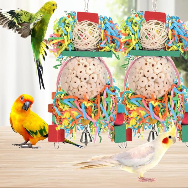 BBjinronjy Bird Toys,2PCS Conure Toys Hanging Natural Soft Sola Ball Beak Chew Shred Forage Toys for Parrots,Cockatiel,Conure,Love Birds,Parakeets,Budgie and Other Small Birds - Image 4