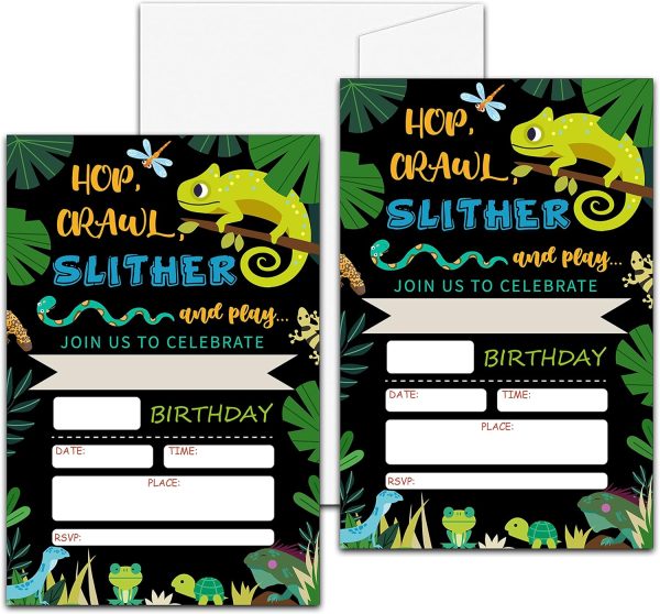 Reptile Amphibian Birthday Party Invitation, Lizard Themed Fill-In Invites for Men & Women, 20 Invitations With Envelopes (4" X 6"), Adults Snake Party Favors Decorations and Supplies -60