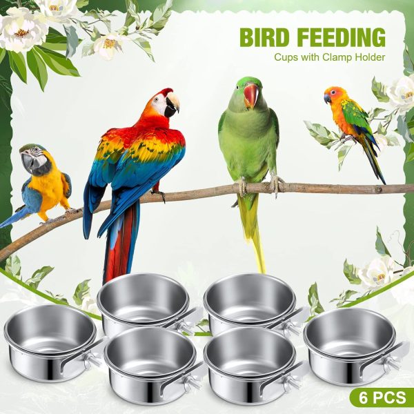 Sabary 6 Pieces Stainless Steel Pet Feeder Water Bowl 10 oz Bird Parrot Feeders Water Cage Bowls with Holder Bird Feeding Dish Cups for Bird Parrot Cockatiel Small Animal - Image 7