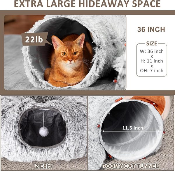 NEZIN Cat Tunnel with Cat Bed for Indoor Cats, Under Christmas Tree Plush Peekaboo Cat Cave, Multifunctional Cat Donut Tunnel Playground Toys for Cats Kitten Rabbit Ferret - Image 4