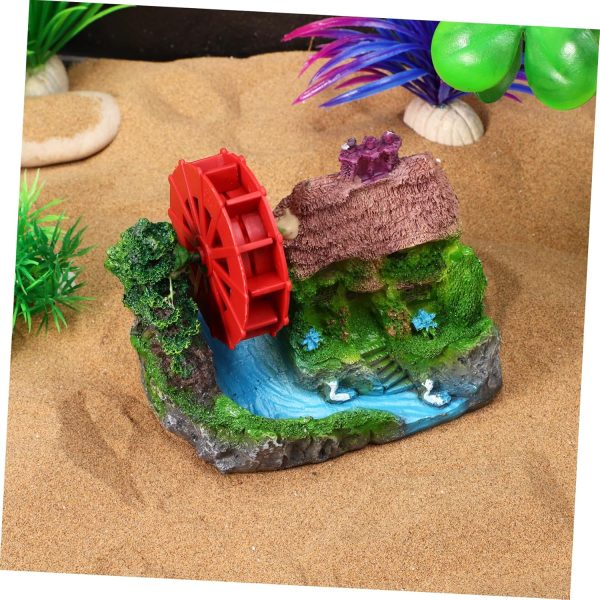 Aquarium Landscape Stone House with Water Wheel Model Unique Fish Tank Decoration for Goldfish and Aquatic Pets Decor for Aquarium Environments - Image 5