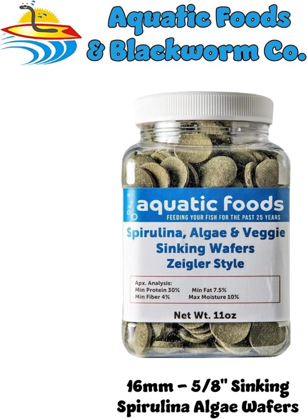 Aquatic Foods Inc. Spirulina Algae Wafers, 16mm - 5/8" Sinking Wafers of Spirulina, Algae, Veggies, Wafers for Bottom Fish, Shrimp, Snails, Crabs, Crayfish, All Tropical Fish...10oz Small Jar - Image 2