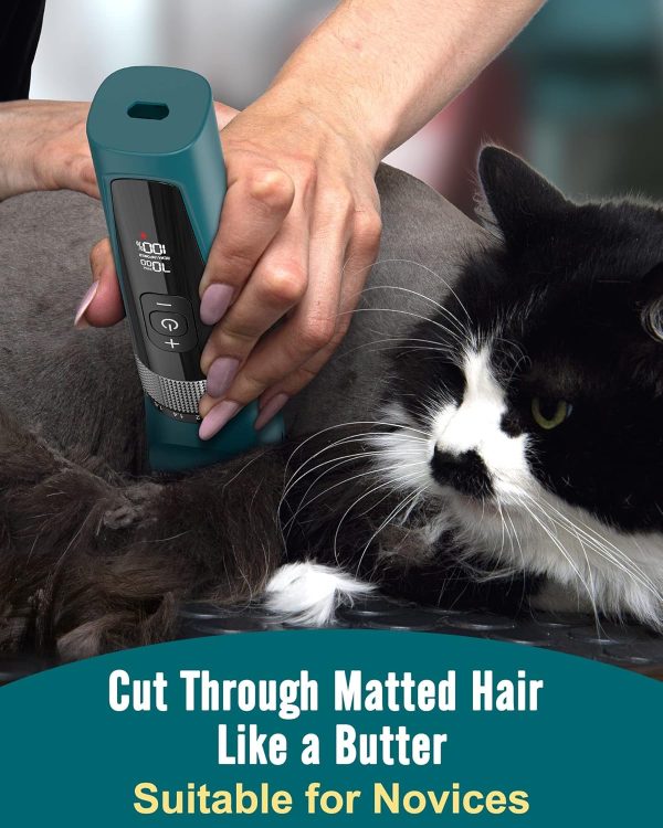 oneisall Cat Clippers for Matted Hair, 5-Speed Quiet Cat Grooming kit, Cordless Cat Shaver for Long Hair,Waterproof Cat Hair Trimmer, Pet Clippers for Cats(Green) - Image 2