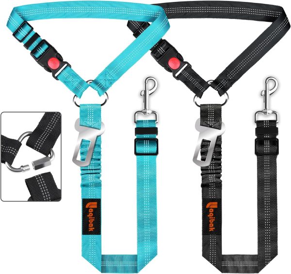 Removable Dog Seat Belt Harness for Car, 3 in 1 Pet Dog Car Seatbelt Leash, Retractable Restraint Secures to Vehicle Headrest & Adjustable Reflective Bungee Dog Seatbelt Tether with Poop Bag