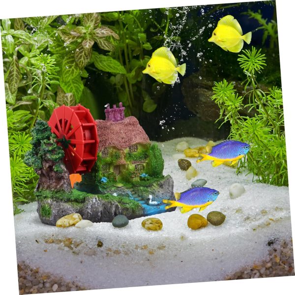 Aquarium Landscape Stone House with Water Wheel Model Unique Fish Tank Decoration for Goldfish and Aquatic Pets Decor for Aquarium Environments - Image 9