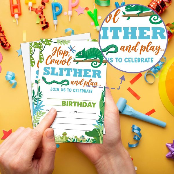 Reptile Amphibian Birthday Party Invitation, Lizard Themed Fill-In Invites for Men & Women, 20 Invitations With Envelopes (4" X 6"), Adults Snake Party Favors Decorations and Supplies -41 - Image 3