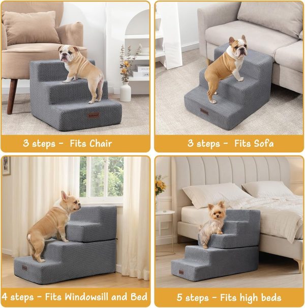 Dog Steps for Small Dog, 3-Step Dog Stairs for High Beds and Couch, Non-Slip Pet Stairs for Small Dogs and Cats,Dog Bed Stairs, Grey, 3/4/5 Steps - Image 6