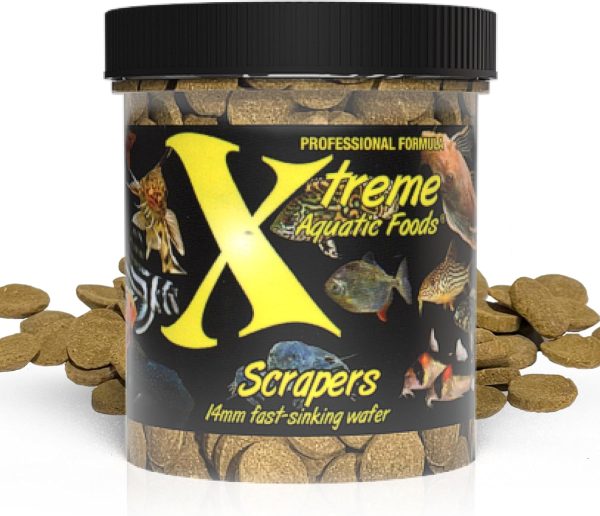 Xtreme Scrapers Wafers - Premium 14mm Fast-Sinking Fish Food – Nutrient & Cellulose Rich Ideal for Nocturnal Feeders, Catfish, Plecostomus Species, and Loaches – USA Farm Grown (5oz)