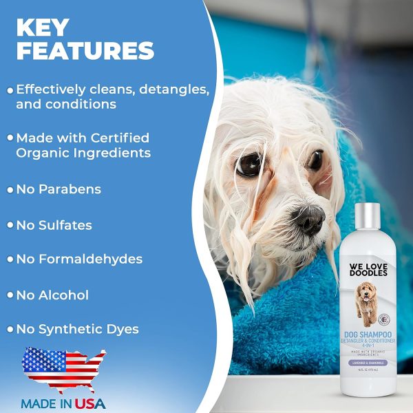 USDA Organic Dog Shampoo, Conditioner & Detangler - Best Shampoo for Goldendoodles, Poodles & Doodles - for Matted Pet Hair - Sensitive Skin Shampoo for Puppies - Made in The USA, 16OZ (Lavender) - Image 2