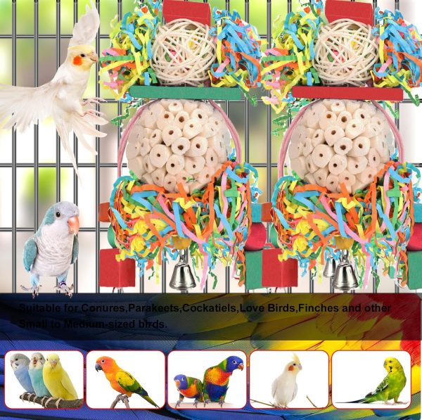 BBjinronjy Bird Toys,2PCS Conure Toys Hanging Natural Soft Sola Ball Beak Chew Shred Forage Toys for Parrots,Cockatiel,Conure,Love Birds,Parakeets,Budgie and Other Small Birds - Image 3