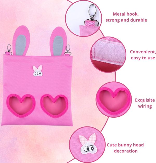 Hanging Rabbit Hay Feeder Bag with Chew Toys Set, Guinea Pig Hay Feeder, Bunny Feeders Holder Storage for Small Pets Bunnies Chinchilla Guinea Pigs Hamster Rats (Pink) - Image 3