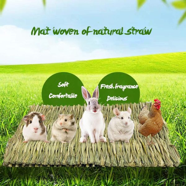 kathson 6 PCS Rabbit Large Grass Mat Natural Grass Woven Mat Rabbits Chew Toys Grass Bedding Nest for Small Animal Bunny Rabbit Guinea Pigs Hamster Chinchillas Puppy Biddy Sleeping Chewing - Image 7