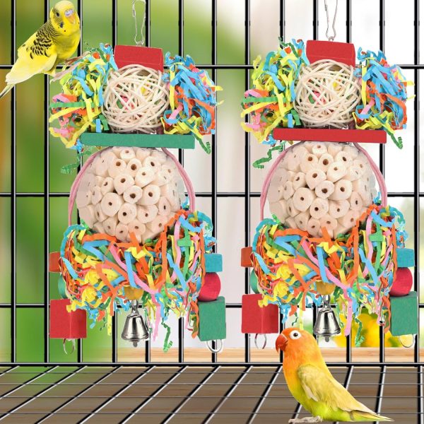 BBjinronjy Bird Toys,2PCS Conure Toys Hanging Natural Soft Sola Ball Beak Chew Shred Forage Toys for Parrots,Cockatiel,Conure,Love Birds,Parakeets,Budgie and Other Small Birds - Image 6