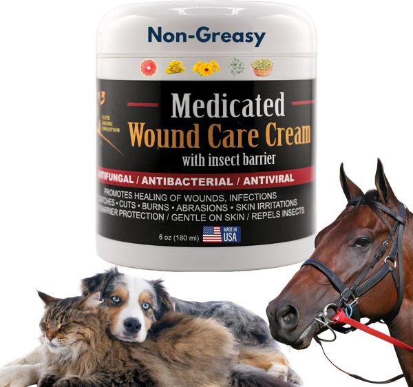 E3 Medicated Wound Cream for Horses, Dogs, Cats, Rabbits - Hot Spot Treatment Ointment - Dog Hot Spot Remedy & Paw Care - Wound Care for Cats - Non Greasy