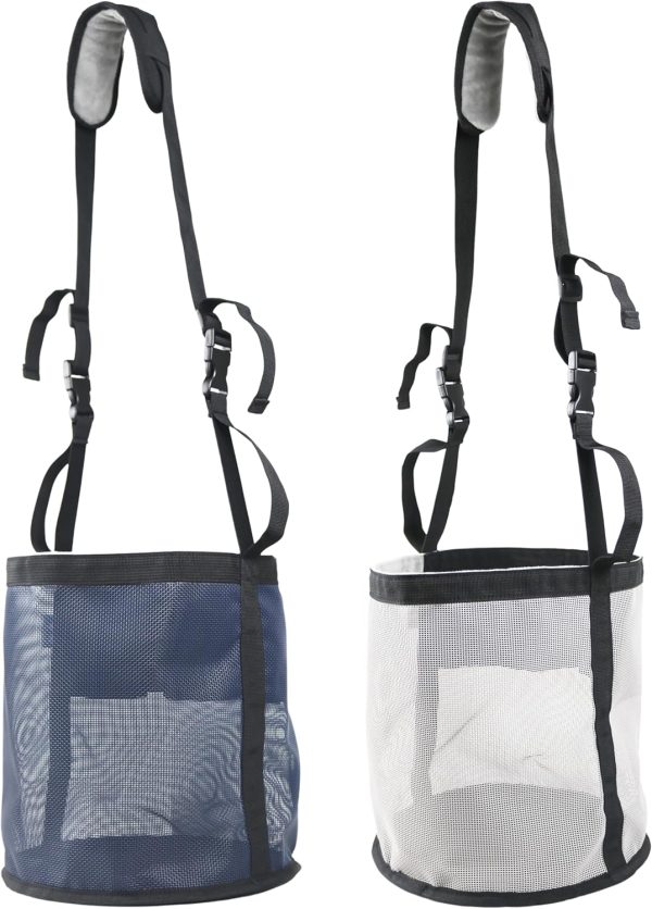 2PCS Horse Feed Bag，Heavy Duty Nylon Mesh Grain Feed Bag with Adjustable Strap,Horse Muzzle Feed Bag with Comfort Neck Pad and Nose Pad (Dark Blue + Light Grey)