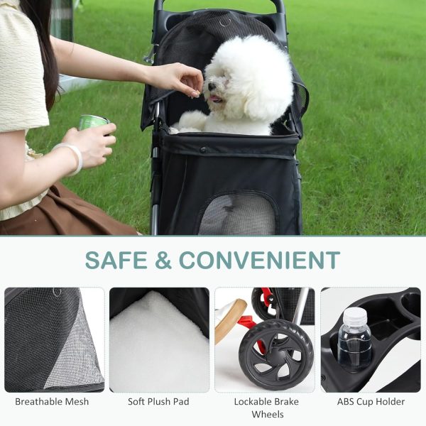 Sweetcrispy Pet Stroller for Dogs and Cats | Foldable, Lightweight, and Durable | Ideal for Small to Medium Pets | Includes Storage Basket and Cup Holders - Image 3