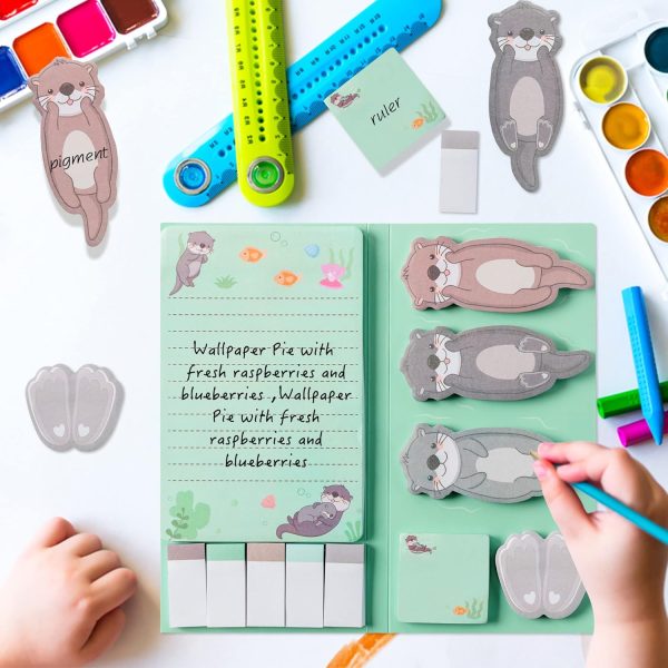 I Just Really Like Otters Sticky Notes Set, 550 Sheets, Cute Cartoon Otters Self-Stick Notes Pads Sea Animal Divider Tabs Bundle Writing Memo Pads Back to School Office Supplies Small Gift - Image 4