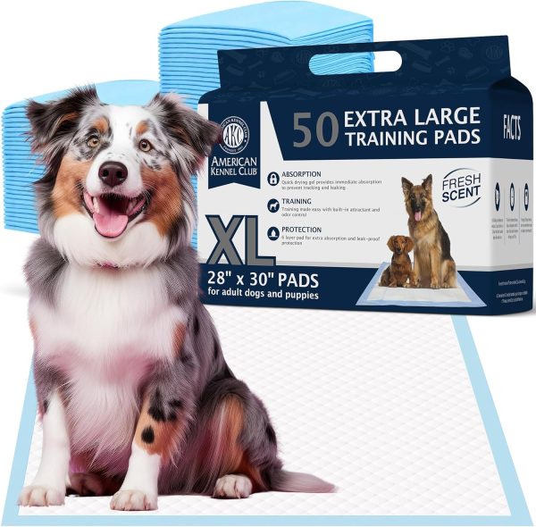 American Kennel Club Scented Puppy Training Pads with Ultra Absorbent Quick Dry Gel – 28 x 30 Pee Pads for Dogs - Fresh Scented - 50 Count, XL