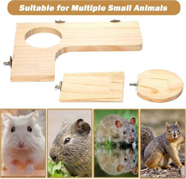 Hamster Cage Accessories Wooden Platform Chinchilla L-Shaped Round Hole Wooden Playing Platform, 5Pcs of Wooden Pedal Toys, Provide a Habitat for Small Animal & Birds, for Squirrel Gerbil - Image 5