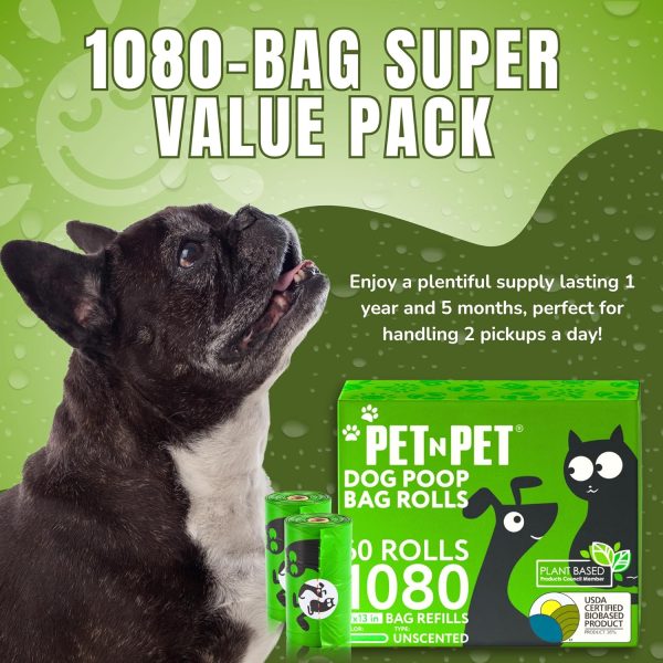 Pet N Pet 1080 Counts Green Poop Bags for Dogs, 38% Plant Based & 62% PE Extra Thick Dog Poop Bags Rolls, 9" x 13" Unscented Dog Bags for Poop, Doggie Poop Bags, Cat Poop Bags, Pet Waste Bags - Image 3