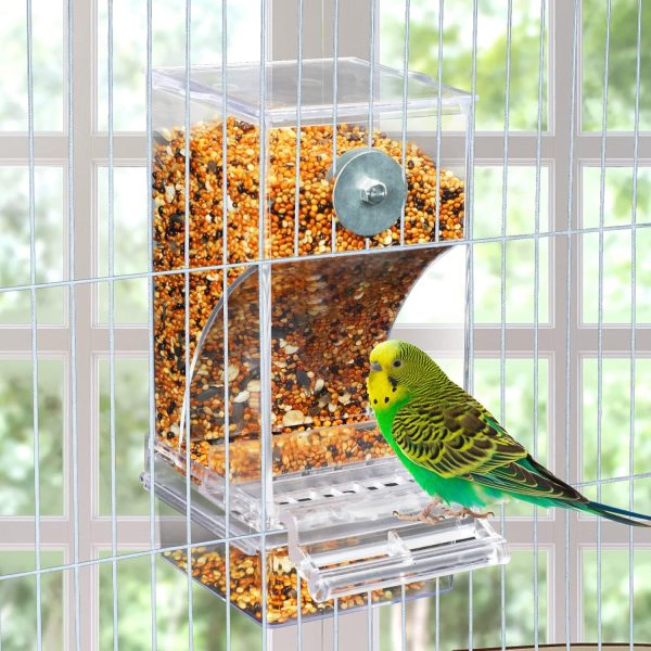 Rypet No Mess Automatic Bird Feeder Transparent Food Container Cage Acrylic Parrot Feeder Accessories for Small Birds Parrot Cockatoo Canary - Image 7