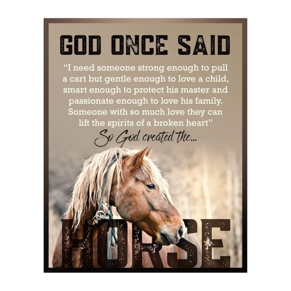 So God Created The Horse - Inspirational Wall Art Print, Rustic Typographic Motivational Wall Art Decor For Home Decor, Vets Office, Farmhouse, Equestrian Decor, Unframed Horse Image Print- 8x10