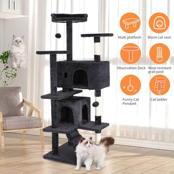 BestPet 54in Cat Tree Tower for Indoor Cats,Multi-Level Furniture Activity Center with Scratching Posts Stand House Condo Funny Toys Kittens Pet Play House,Dark Gray - Image 5