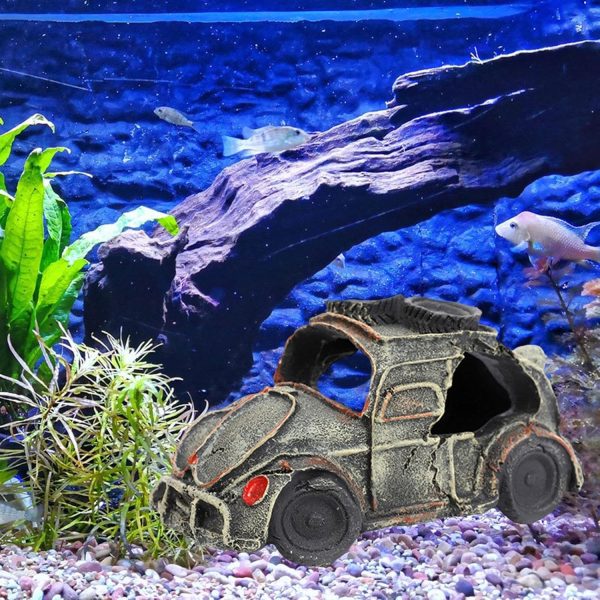 Auto Wreck Aquarium Decoration Fish Tank Ornament Wreckage Decor Landscape Breeding Area Aquarium Hide Cave Home for Aquatic Pets to Breed, D 15.5x10x8cm - Image 5