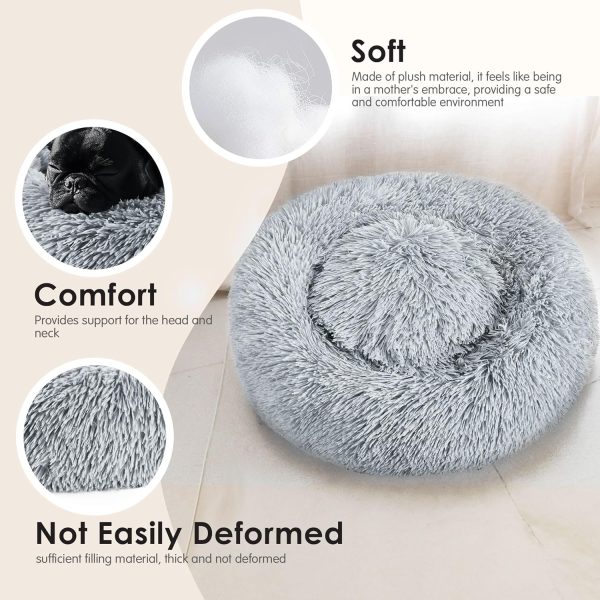 Hoewina Dog & Cat Bed, 20in Cat Beds for Indoor Cats, Calming Donut Bed for Puppy and Kitten, Washable Round Fluffy Pet Bed for Small Medium Dogs and Cats (Light Grey) - Image 5