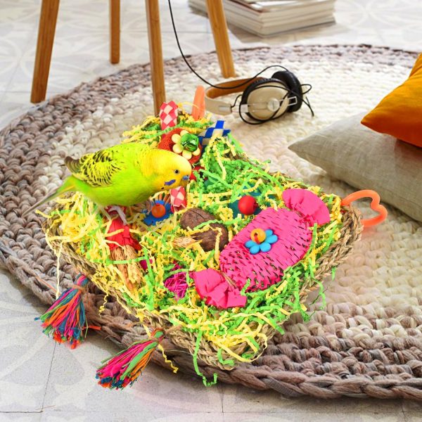 KATUMO Bird Toys, Parakeet Toys Large-Sized Grass Mat with Various Colorful Parrot Foraging Shredder Hanging Toys Conure Climb Hammock Toys for Birds - Image 4