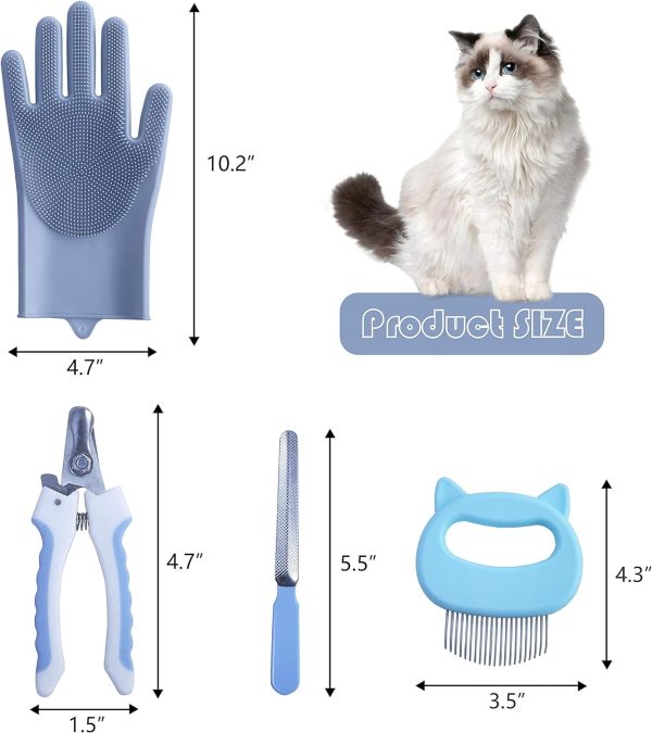 KlerRoem Cat Bathing Bag, Adjustable Anti-bite and Anti-Scratch Shower Mesh Grooming Bag for Pet Dogs, Includes Pet Nail Clipper, Nail File, Grooming Glove, and Cat Shell Comb - Image 4