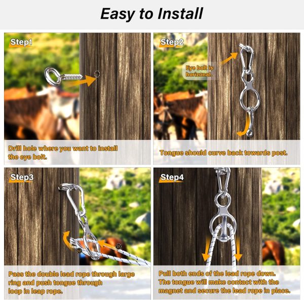 Horse Tie Ring, Horse tack and Supplies, Safe Horse Accessories,Horse Training Equipment with Eye Bolt,Quick snap,Humane Way Tie Ring,Prevent Horses from Pulling Back, 2 Packs - Image 3