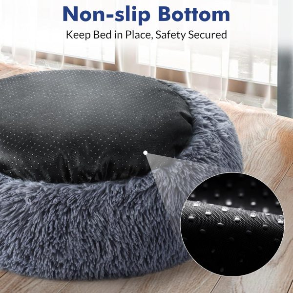 rabbitgoo Cat Beds for Indoor Cats, 20 inches Cat Bed Machine Washable, Fluffy Round Pet Bed Non-Slip, Calming Soft Plush Donut Cuddler Cushion Self Warming for Small Dogs Kittens, Dark Grey, Medium - Image 7