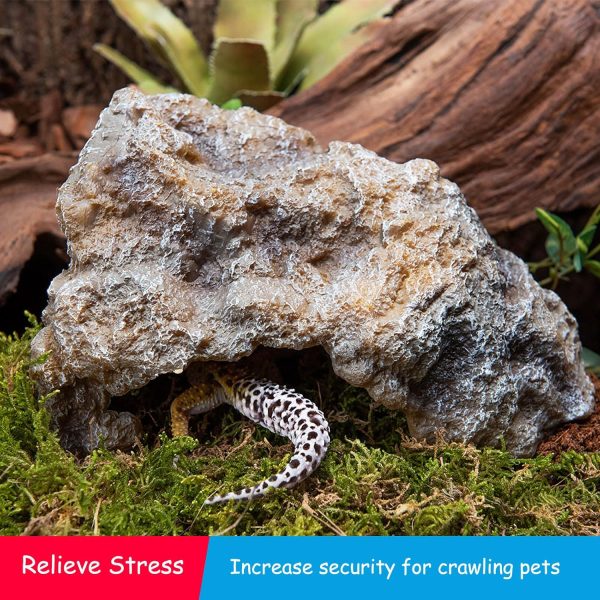 Hermit Crab Hides Large Rock High Simulation Reptile Cave Hideout Hide Stone Cave Amphibian Hides Resin Terrarium Habitat Decor Shelter for Gecko Bearded Dragon Lizard Turtle Frog Spider(Large) - Image 3