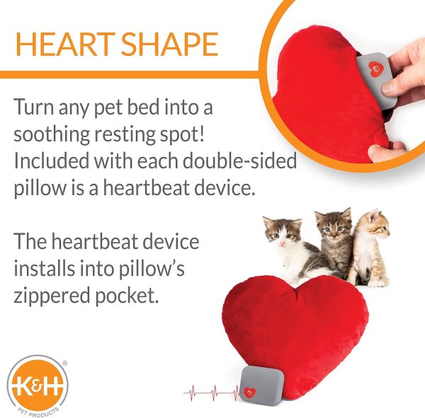 K&H Pet Products Mother's Heartbeat Plush Kitten Calming Toy Heart Pillow Red Kitten Heartbeat 6 Inch - Image 3