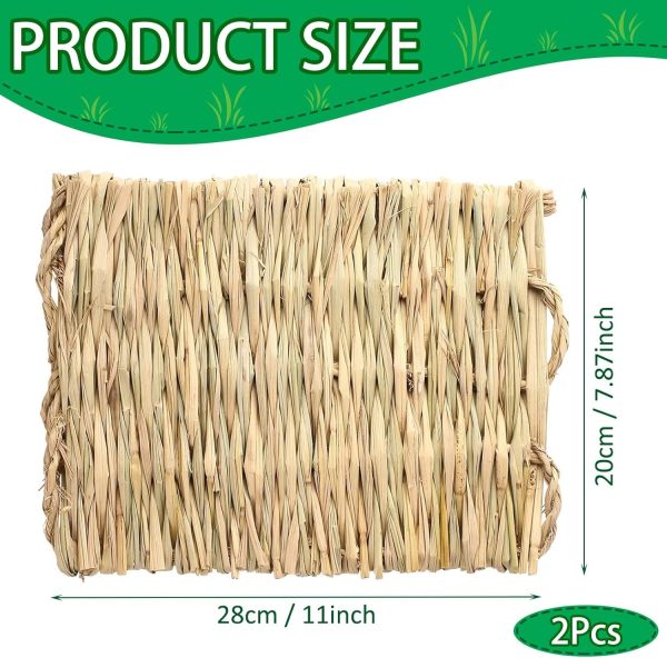 2 PCS Rabbit Grass Mats, Natural Straw Hay Woven Rabbit Bed Cage Mats Pet Handmade Bedding, Sleeping Chewing Nesting and Toys for Hamster Bunny Chinchilla Bird and Other Small Animal (2Pcs) - Image 2